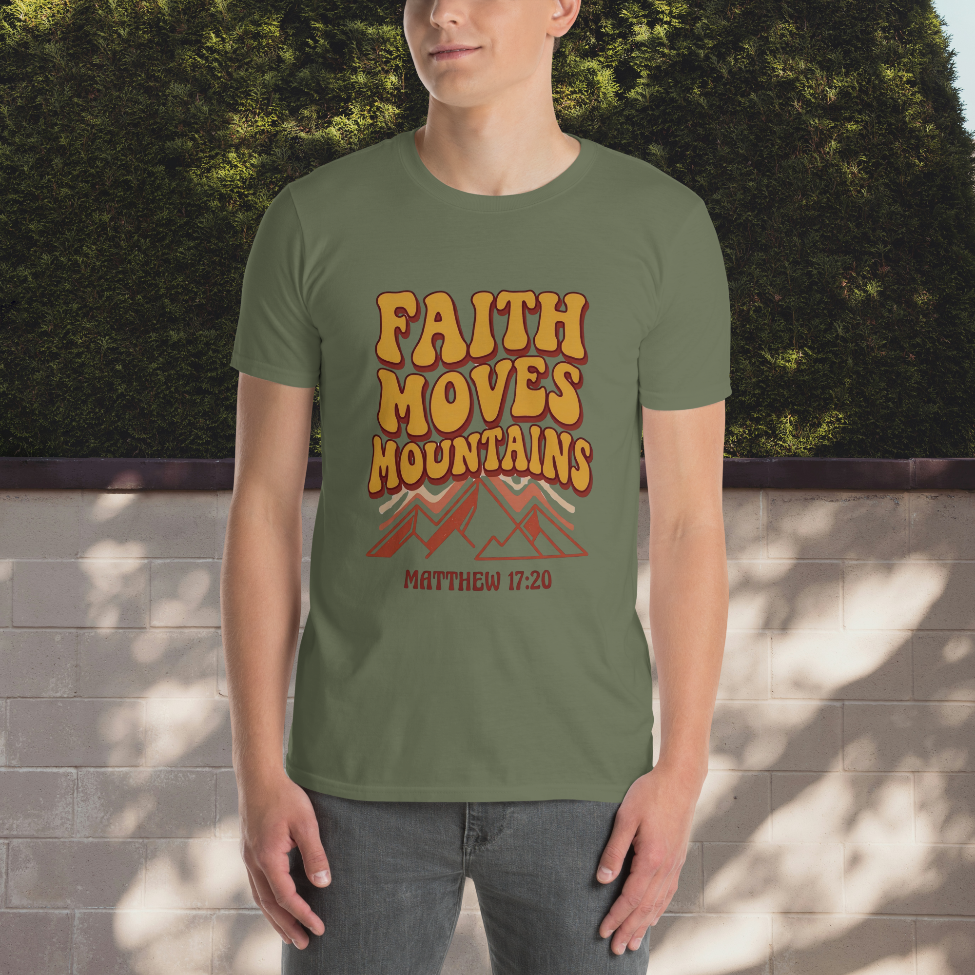 Faith Moves Mountains T-Shirt – Matthew 17:20 Christian Apparel