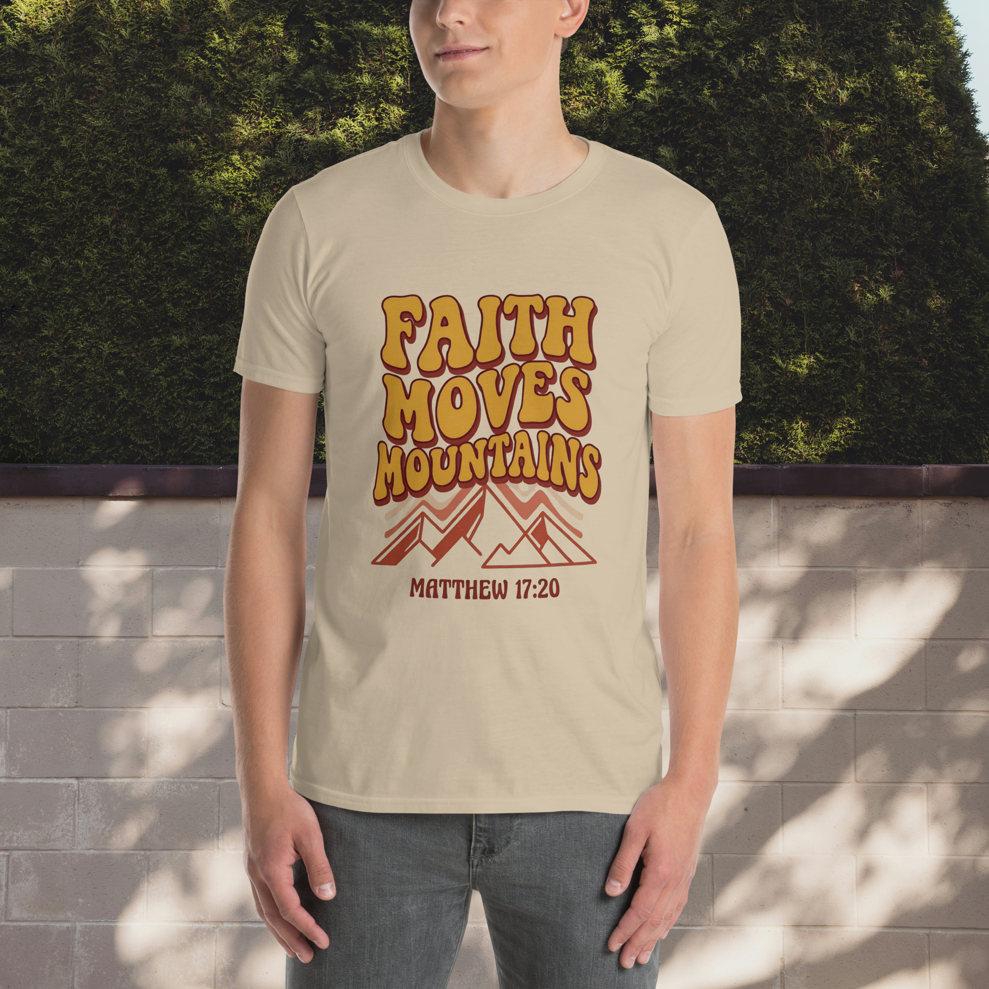 Faith Moves Mountains T-Shirt – Matthew 17:20 Christian Apparel